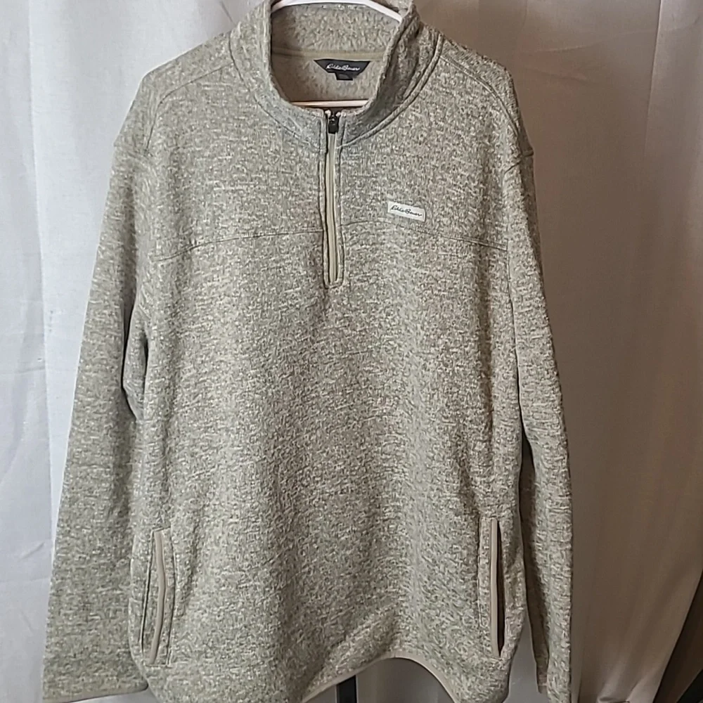 Mens Eddie Bauer Beige 1/4-Zip Fleece Pullover Sweater XXL
